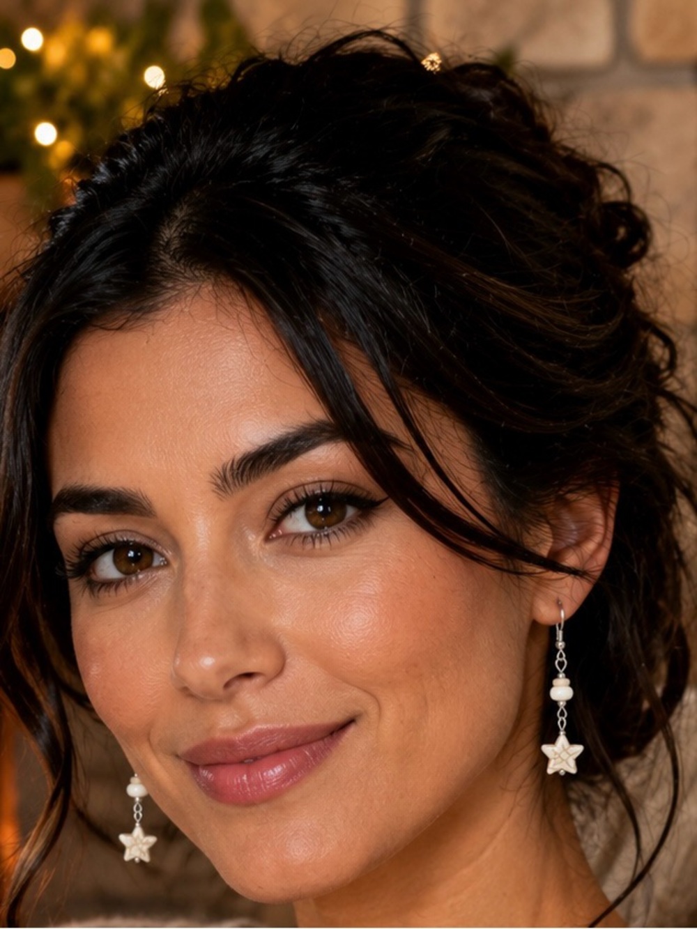 Star Drop Earrings in Cream